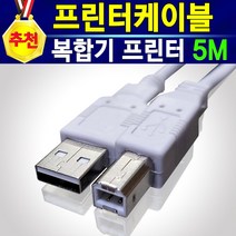 [추천] 프린터케이블 USB 2.0 1M 2M 3M 5M 10M 프린터USB케이블 USB케이블 프린터선 USB2.0 USB케이블 AB 잉크젯 복합기 레이져 복사기 스캐너 케이블, 프린터선5m, 1개