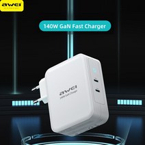 GAN충전기 C타입어댑터 Awei PD22 140W 질화갈륨폰 충전기 듀얼 C형 급속충전 USB C출력 급속충전기 3A/5.2V iOS/안드로이드폰용, 1.Eu