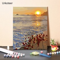 urkoteer DIY 명화 그리기 세트 꽃 튤립 원목 액자 40 x 50 cm, 해돋이-23-30292