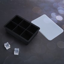 식품 등급 실리콘 얼음 격자 뚜껑 위스키 얼음 금형 먼지 방지 향미 방지 얼음 상자가있는 6 사각형 아이스 큐브 금형, 6 사각형 얼음 금형