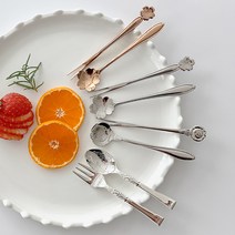 Flower antique 섬세 정교 견고 꽃무늬 디저트 티스푼 티포크, 벚꽃 실버 티포크