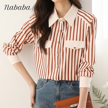 나바바 NB1232 여성 캐주얼 단가라 배색 카라 셔츠