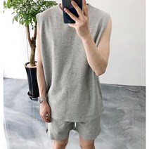 여름 무지 남자 나시 트레이닝 세트