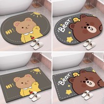 [아인슈타인상대성이론만화] 미끄럼 방지 타원형 만화 귀여운 흡수 패드 욕실 주방 매트, 40X60cm, 귀여운 곰