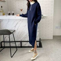 코지23 / 여자 가을 하이넥 지퍼 포인트 카라 쭈리 롱원피스