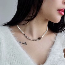 [당일출고] 모나프 진주 체인 하트 목걸이 써지컬스틸 하객룩