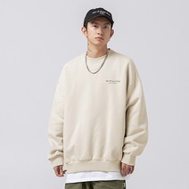 코디코치 남녀공용 내츄럴 맨투맨 로고 기모 심플 라운드 오버핏 티셔츠