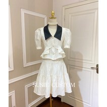 럭셔리 화이트 신부예복 여름 정장 투피스 세트 하객룩 웨딩 수트 돌잔치룩 세트 3212