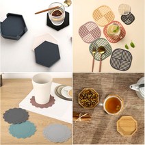 우드 실리콘 컵받침 코스터 티코스터 찾잔받침 커피잔받침 세트 JNHKR, 5.프리미엄 우드 컵받침( 팔각_옥타곤/1+1 )