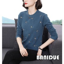 [바니드] 중년여성 라운드넥 긴팔 엄마옷 꽃무늬패턴 캐주얼 티셔츠 0311