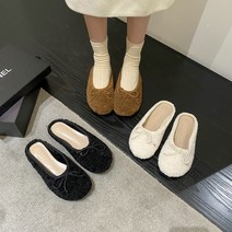 Z3JC 꼬마선녀 귀요미 털신발 둥근토 펌프스 램스울 덧신창 추동 플랫슈즈 리본 슬리퍼