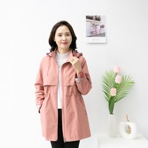 엄마옷마미소 체크배색모자사파리 야상 바람막이 중년여성 캐쥬얼 단색점퍼 빅사이즈 나들이옷 트렌치코드