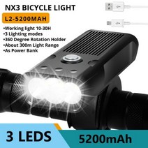 TRLIFE 10000mAh 8 LED 자전거 빛 방수 USB 충전식 7000 루멘 손전등 및 헤드 램프 as 보조베터리, 3LEDS-5200MAH 2