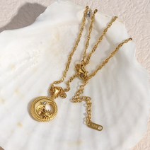 동전 목걸이 18K 골드 도금 디자인 크리스탈 썬 문 라운드 코인 매칭 빈티지 장식 원형 펜던트