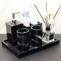 모조 옥 휴대용 비누 디스펜서 치약 홀더 욕실 액세서리 세트 입 컵 보관 트레이 수지 목욕 용품, [06] Black 5pcs A