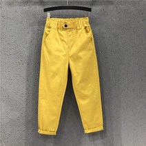 레스코드 ootj바지 여성용 하렘 바지 캐주얼 코튼 데님 신축성 허리 옐로우 화이트 블랙 청바지 여름 KZ530