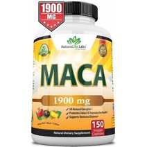 (미국직배) NaturaLife 마카 1900mg(2캡슐) 150정 Organic Maca Root Black Red Yellow 1900 MG per Serving Peruvian Maca Root Gelatinized 100% Pure Non-GMO, 1개