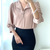 루즈디 반카라 브이넥 쉬폰 7부 소매 블라우스 (4color)