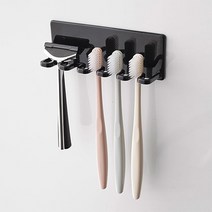 무타공마켓 강력접착 심플모던 칫솔꽂이 5구 벽부착형, 블랙