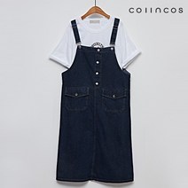 [코인코즈] 캐주얼 페이크 버튼 데님 멜빵 원피스 (IY3SO1240)