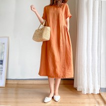 여성 린넨 원피스 빅사이즈 심플 오버핏 a라인 캐주얼 여자 봄 여름 가을 반팔 롱원피스 linen dress women JX0793