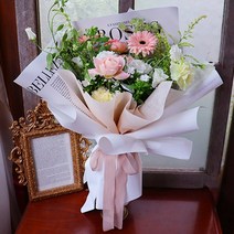 리리스 프랜치피치 꽃다발 생화배송 정기구독 당일발송, 쇼핑백추가