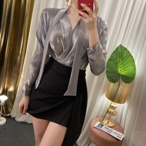 샤베트 블링 타이 스카프 랩 블라우스