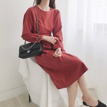 인디우드 비비드 코튼 핀턱 라인 플레어 원피스
