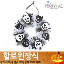(주)파티해 할로윈 장식2 D-G - 월데코 종이등 데코 행잉 호박 LED 거미줄, E10_할로윈장식리스-해골
