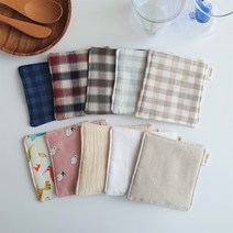 거즈 면 티코스터 패브릭 원단 천 컵받침 친환경 제로웨이스트 샵, 2.부드러운 체크 하늘