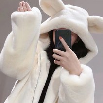 곰돌이 귀 에코 밍크 퍼 후드 집업