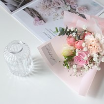 [제이메이드]핑크장미 생화꽃다발과 엔젤유리화병, 1개