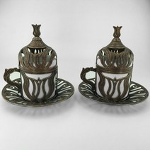 터키 식 커피 추출 기 버터 구리 포트 체즈베 동 이브릭 주전자 잔 팟 메이커 Copper turkish coffee cup set 에스프레소 with anatolian 튤립, 컵 모델3 2개