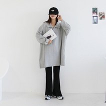 애플망고옷장 빅사이즈 오버핏 긴팔 카라 롱박스티 원피스 무지 데일리 간절기 홈웨어