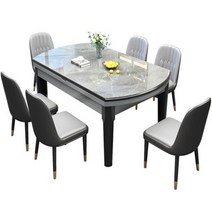 슬레이트 단단한 나무 식탁 및 의자 세트 접이식 가정용 식탁 인덕션 쿠커 포함, One table six chairs
