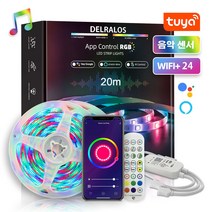 Delralos 스마트 RGB 스트립 SMD 5050 APP 제어 리모컨 방수 1600만 PC방 무드등 음악 동기화 장식 LED 가정 부엌 TV 당을 위해(5-20m), 5050 18 구슬/M, 44 키+음악 동기화, 20m