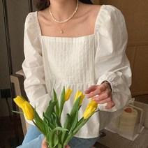 아코디언 스퀘어넥 퍼프 블라우스