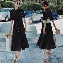 노이디제이 화이트 스티치 플레어 미디 원피스 INO285A