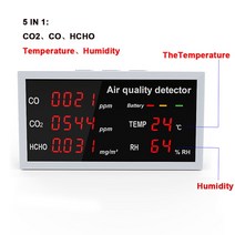 CO2 미세먼지 학교 가정용 캠핑용 산소 이산화탄소 측정기 5 in 1 다기능 감지기, 유형 2 5 in 1