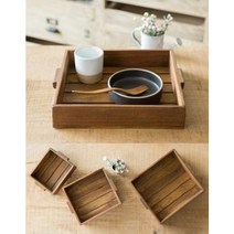 세가지 사이즈 두툼하고 부드러운 티크나무손잡이 깊은 쟁반 트레이 주방 카페인테리어 캠핑