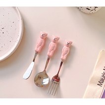 홈카페 빈티지 베어볼 곰돌이그릇 디저트접시 요거트 시리얼볼 커트러리, 곰돌이 포크, 핑크