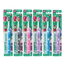 G.U.M Monsterz Kids Toothbrush 6개 G.U.M 몬스터 어린이 칫솔, 주니어(5+)