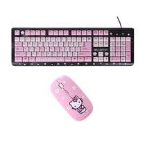 헬로키티 유선 키보드 마우스 세트 104키 USB 연결 귀여운 핑크 사무용 캐릭터 사무실, 정부표준배치, O: 1104키 블랙 +핑크 무선 마우스
