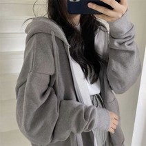 캐주얼 긴팔 후드 지퍼 포켓 자켓 여성용 단색 가을 코트 버전