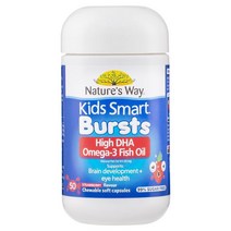 호주 약국 판매 정품 네이쳐스 웨이 어린이 키즈 스마트 오메가 3 Fish oil DHA 딸기맛 영양제 건강 식품 50 캡슐, 50정, 1병