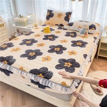 융단 면 침대 싱글 레이스 겨울 두꺼운 커버 매트리스, 모네 가든, 레이스 베갯잇 두 개.