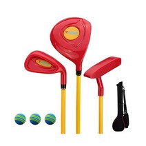 PGM 어린이 골프 클럽 세트 - 실제 공을 칠 수 있으며 우드 아이언 퍼터 포함 초보 소, Red, 4-5 years