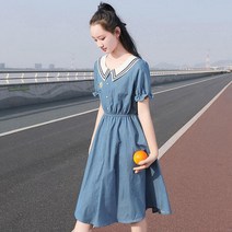 FANSYLI 중학생여여름한국판원피스소녀 스위트귀여운학생치마67호 5F