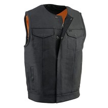 Milwaukee Leather MLM3511 남성용 블랙 칼라 없는 스냅/지퍼 클럽 스타일 오토바이 가죽 조끼 - 미디엄 421806, 3X-Large