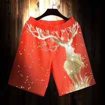 오반바지 애니메이션 짧은 바지남자 어린사슴 플라워 프린팅 금박 블랙 스포츠 레저 와이드 루즈핏 빅사이즈 4792523562